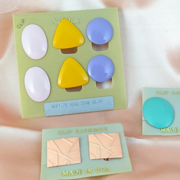 Vintage 80s Clip-on Pastel Earrings - Picture 1 of 3